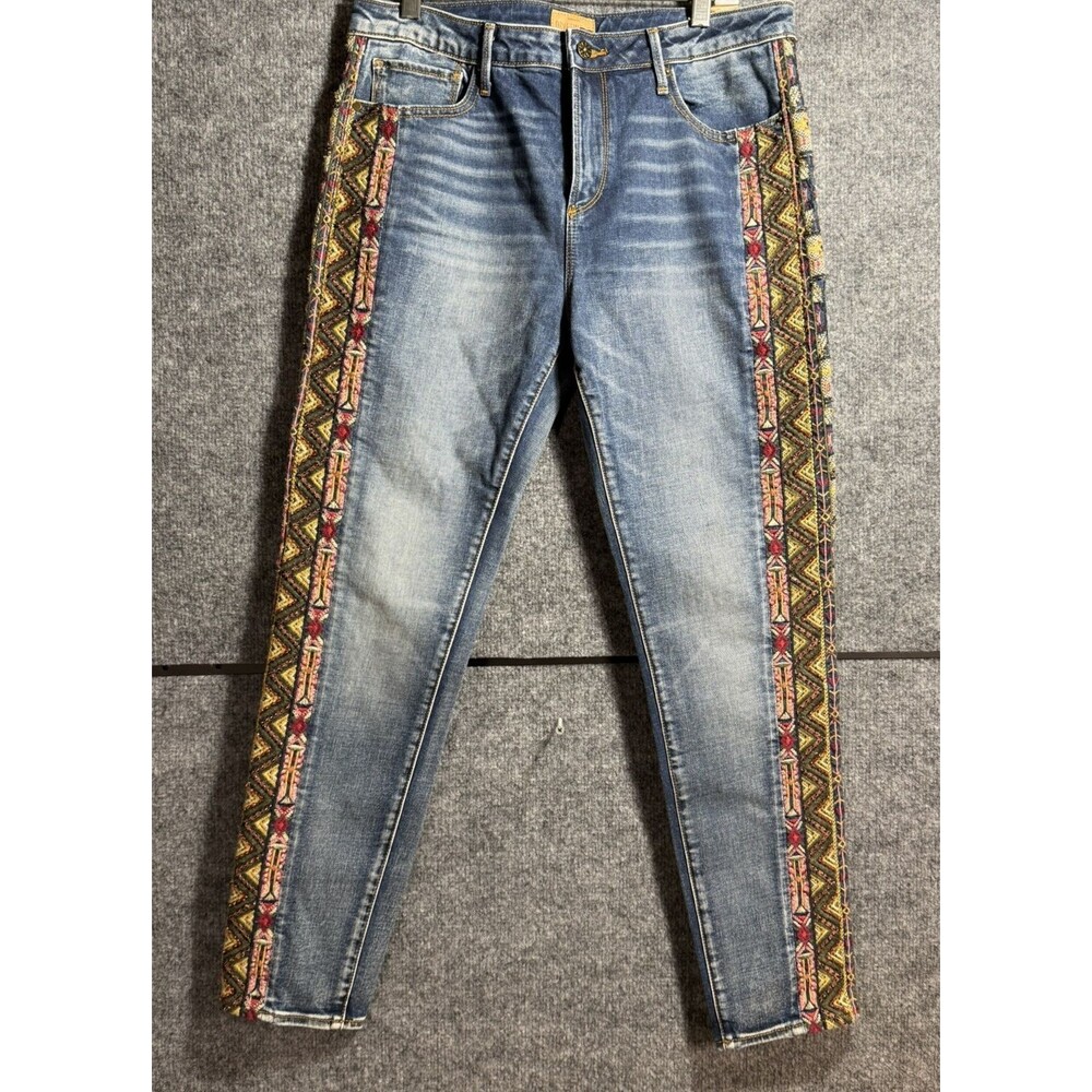 Driftwood Jeans Womens Size 30 Embroidered Beaded Side Stripe Skinny Boho